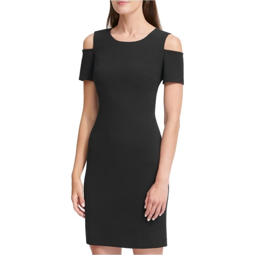 Tommy Hilfiger Cold Shoulder Little Black Dress Sheath Sz 12